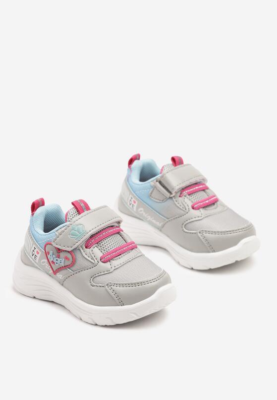 Szaro-Niebieskie Buty Sportowe Sneakersy z Sercem i Napisem Aralineis 2