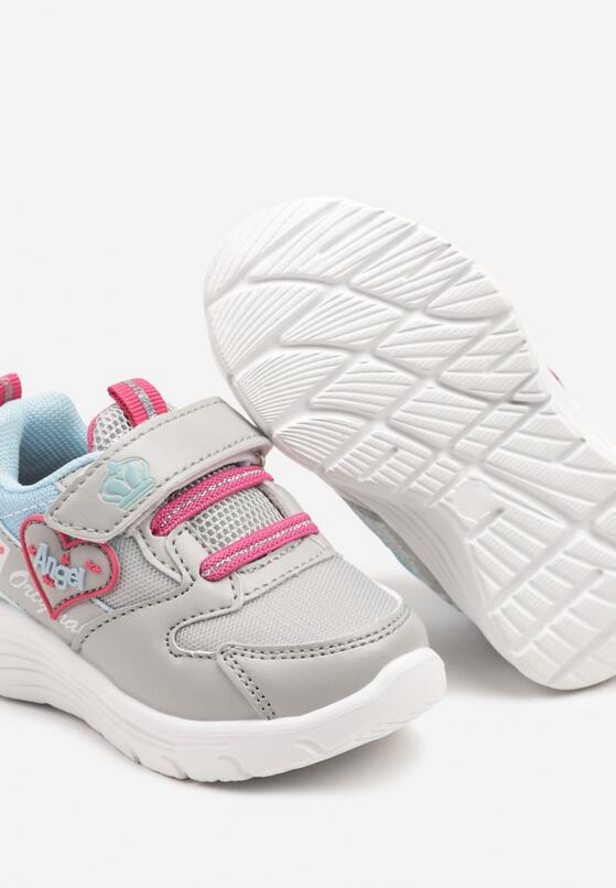 Szaro-Niebieskie Buty Sportowe Sneakersy z Sercem i Napisem Aralineis 3
