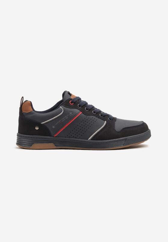 Granatowe Buty Sportowe Sneakersy z Napisem i Perforacją Arandira 1