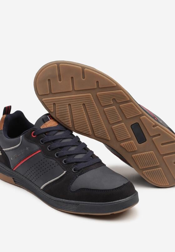 Granatowe Buty Sportowe Sneakersy z Napisem i Perforacją Arandira 3