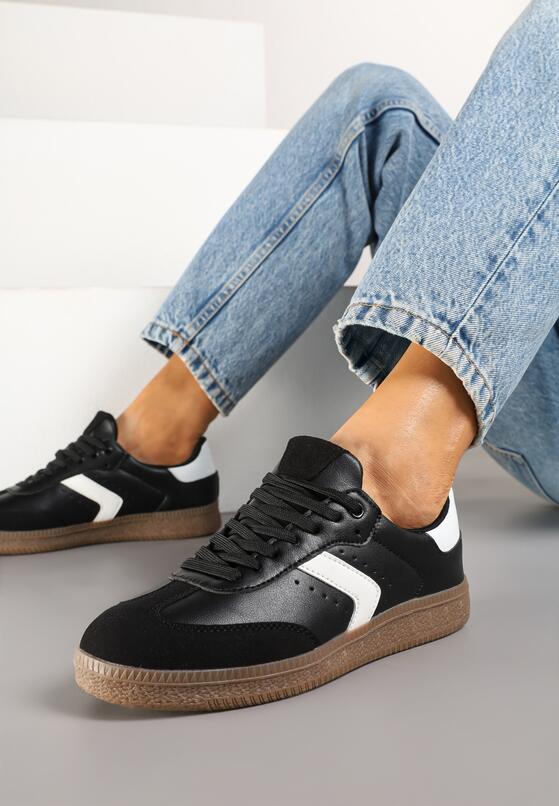 Czarne Sneakersy w Stylu Tenisówek z Perforacją Aranaria 2