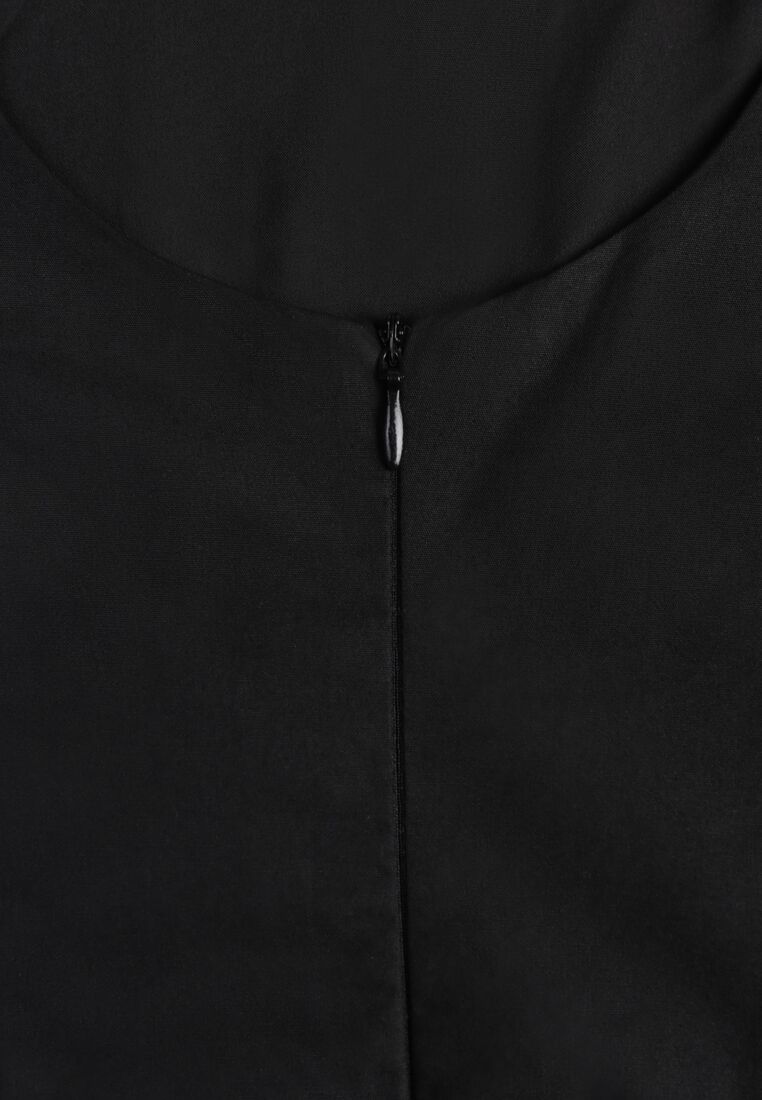 Czarna Sukienka Bawełniana o Rozkloszowanym Fasonie z Dekoltem Łódką i Kieszeniami Elenira 8