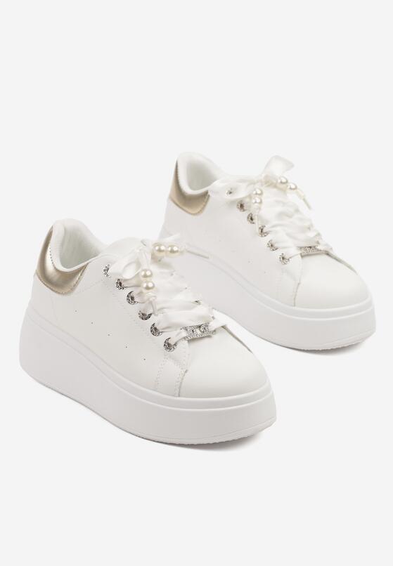 Biało-Złote Sneakersy na Grubej Podeszwie Zdobione Cyrkoniami Afinua 5