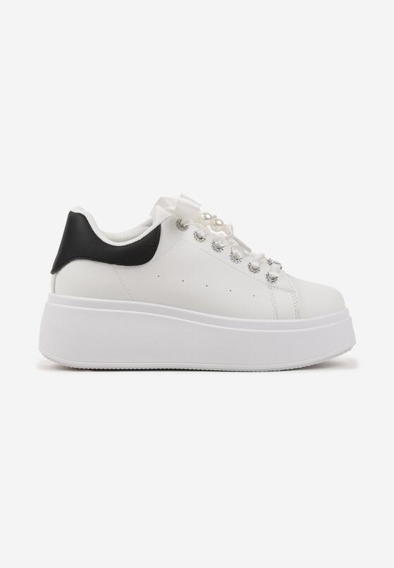 Biało-Czarne Sneakersy na Grubej Podeszwie Zdobione Cyrkoniami Afinua 4