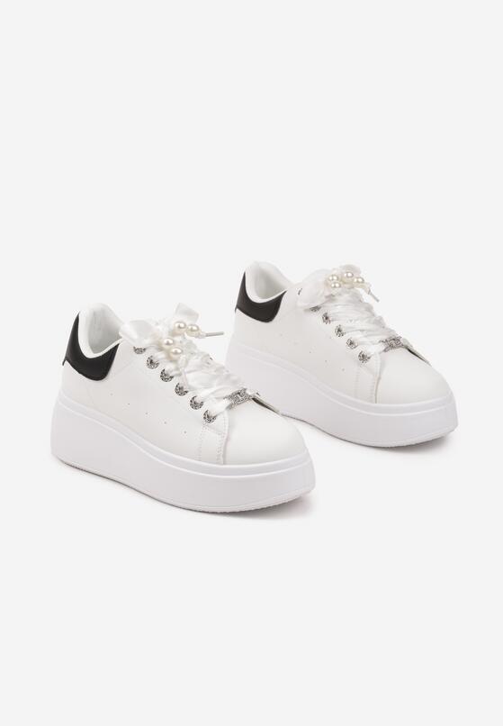 Biało-Czarne Sneakersy na Grubej Podeszwie Zdobione Cyrkoniami Afinua 5