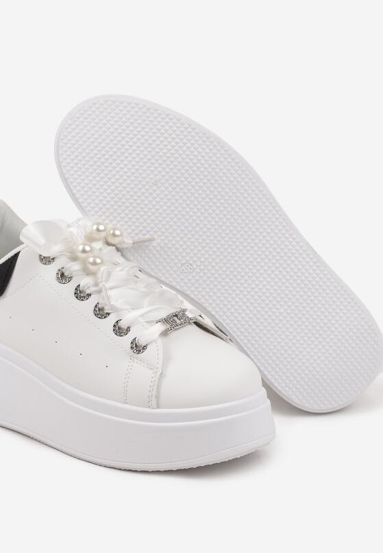 Biało-Czarne Sneakersy na Grubej Podeszwie Zdobione Cyrkoniami Afinua 6