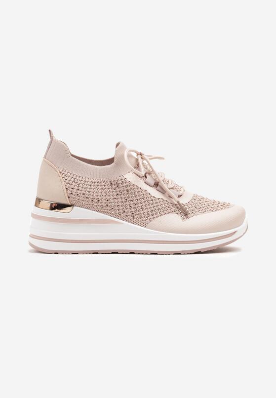 Różowe Sneakersy na Koturnie z Cyrkoniami z Metalicznym Zdobieniem Bariena 4
