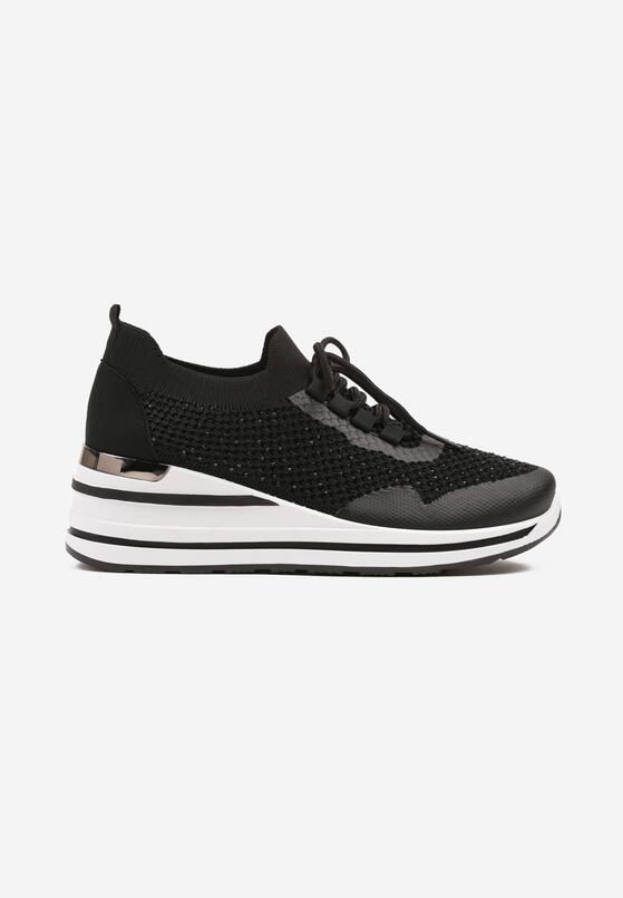 Czarne Sneakersy na Koturnie z Cyrkoniami z Metalicznym Zdobieniem Bariena 4