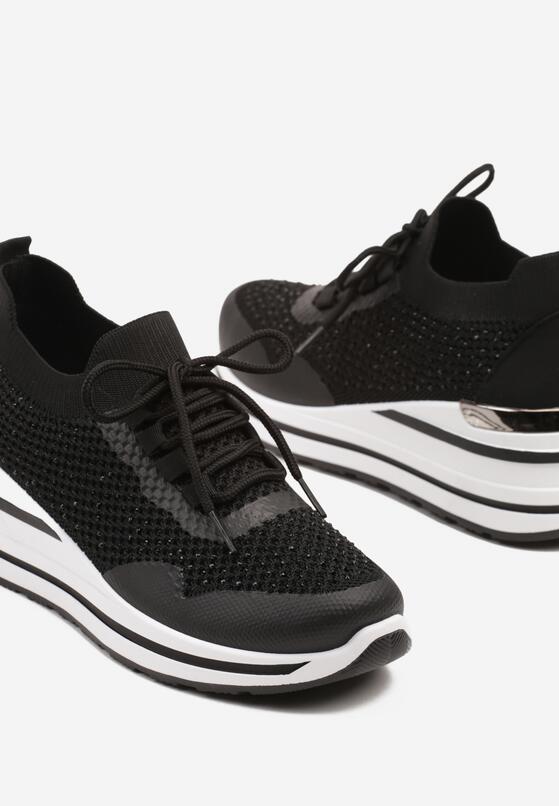 Czarne Sneakersy na Koturnie z Cyrkoniami z Metalicznym Zdobieniem Bariena 6
