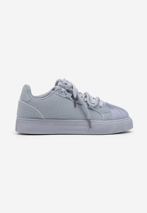 Niebieskie Sneakersy Ozdobione Cyrkoniami i Tłoczonym Noskiem Calreis 4