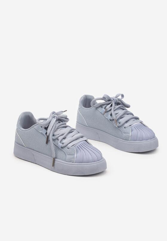 Niebieskie Sneakersy Ozdobione Cyrkoniami i Tłoczonym Noskiem Calreis 5