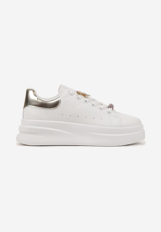 Biało-Złote Sneakersy na Grubej Podeszwie z Biżuteryjnymi Aplikacjami Arathra 4