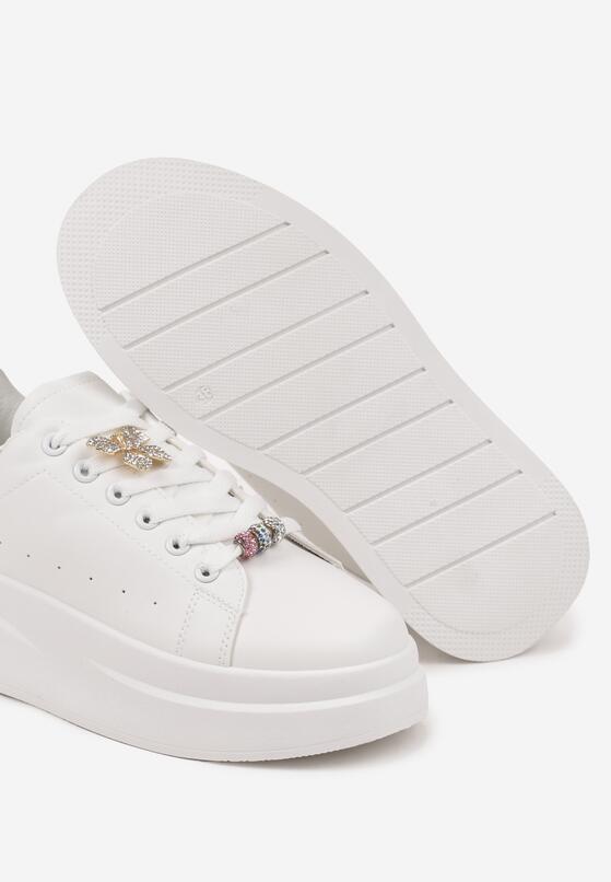 Biało-Złote Sneakersy na Grubej Podeszwie z Biżuteryjnymi Aplikacjami Arathra 6