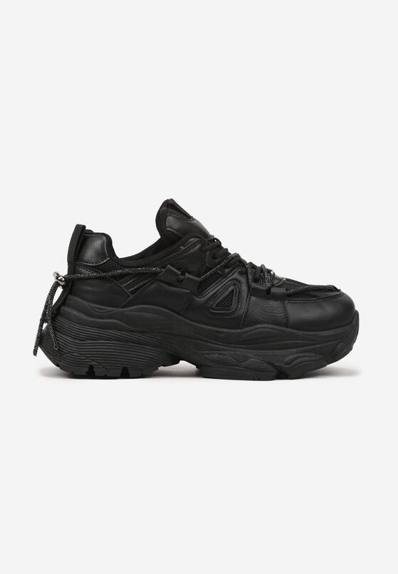 Czarne Sneakersy na Grubej Podeszwie z Tłoczeniami z Ozdobnym Ściągaczem Delariela 4