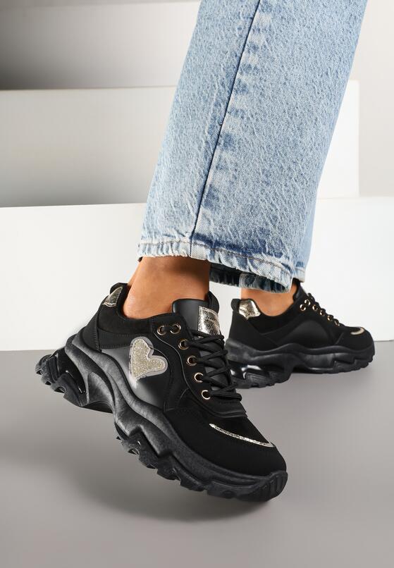 Czarne Sneakersy Streetwearowe z Brokatem na Grubej Podeszwie Miledia 2