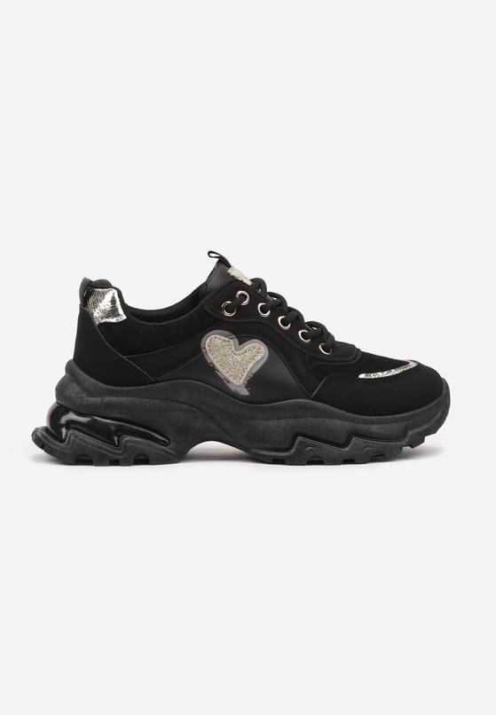 Czarne Sneakersy Streetwearowe z Brokatem na Grubej Podeszwie Miledia 4