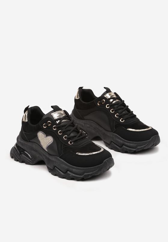Czarne Sneakersy Streetwearowe z Brokatem na Grubej Podeszwie Miledia 5