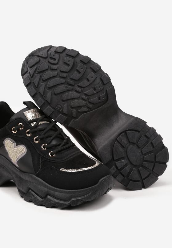Czarne Sneakersy Streetwearowe z Brokatem na Grubej Podeszwie Miledia 6