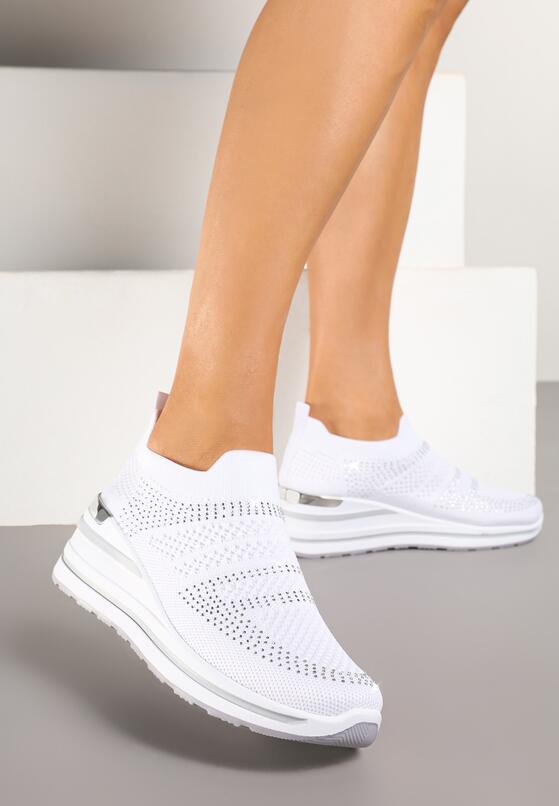 Białe Wsuwane Sneakersy Siateczkowe na Koturnie Rivreia 2