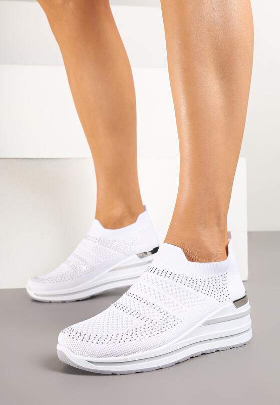 Białe Wsuwane Sneakersy Siateczkowe na Koturnie Rivreia 1