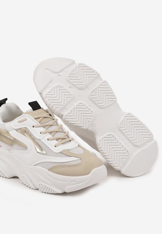 Biało-Beżowe Sneakersy na Grubej Podeszwie z Tłoczeniem Fonelisia 6
