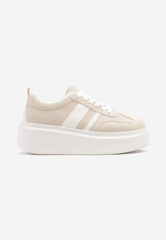 Beżowe Sneakersy Kultowe Tenisówki na Platformie z Koturnem Elisara 4