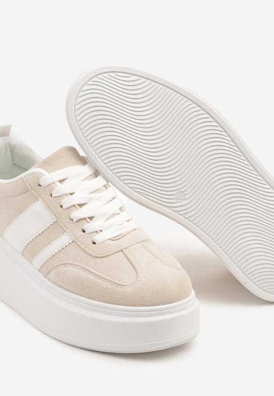 Beżowe Sneakersy Kultowe Tenisówki na Platformie z Koturnem Elisara 6
