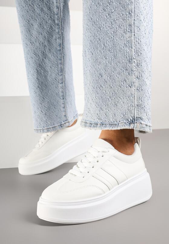 Białe Sneakersy Kultowe Tenisówki na Platformie z Koturnem Elisara 2