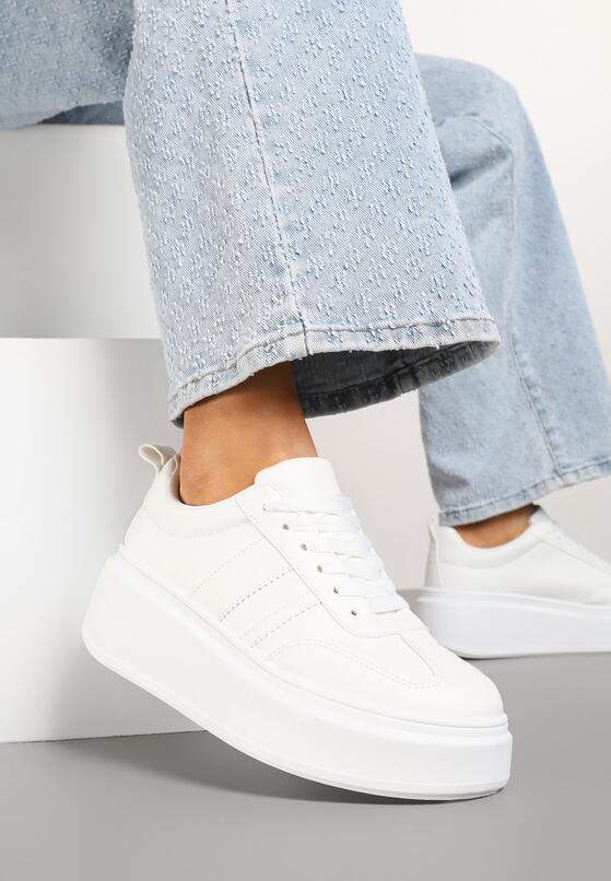 Białe Sneakersy Kultowe Tenisówki na Platformie z Koturnem Elisara 1