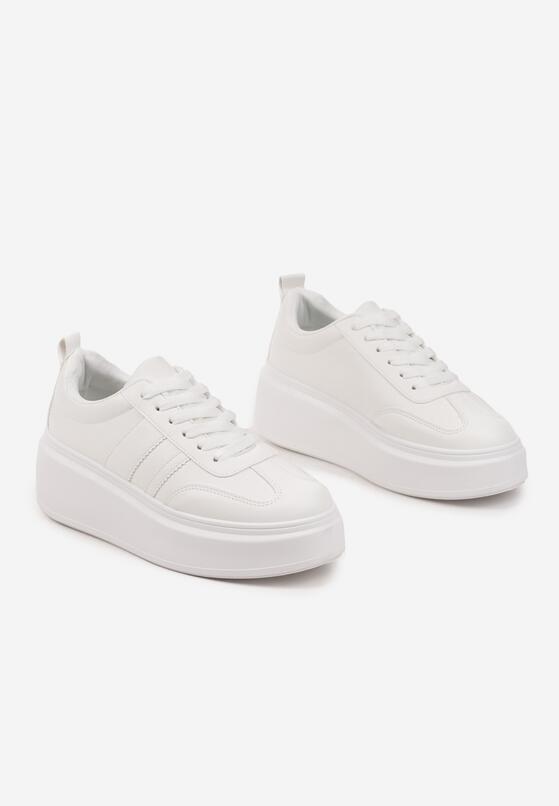 Białe Sneakersy Kultowe Tenisówki na Platformie z Koturnem Elisara 5