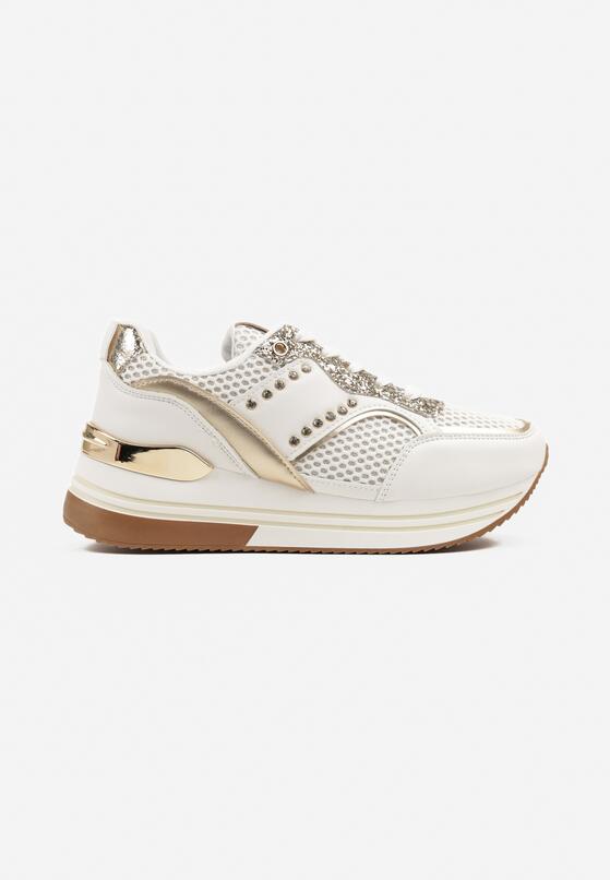 Biało-Złote Sneakersy na Grubej Podeszwie z Cyrkoniami i Metalicznymi Ozdobami Tawiela 4