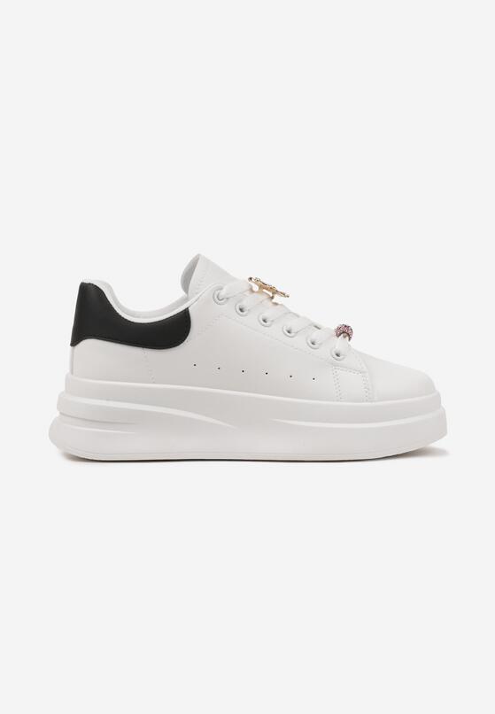 Biało-Czarne Sneakersy na Grubej Podeszwie z Biżuteryjnymi Aplikacjami Arathra 4