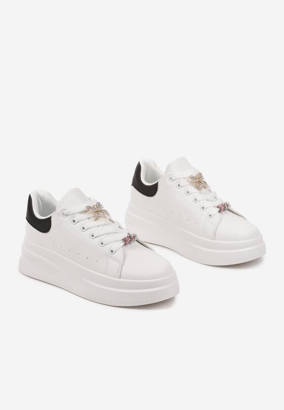 Biało-Czarne Sneakersy na Grubej Podeszwie z Biżuteryjnymi Aplikacjami Arathra 5