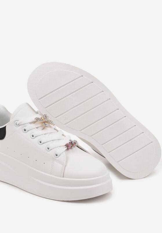 Biało-Czarne Sneakersy na Grubej Podeszwie z Biżuteryjnymi Aplikacjami Arathra 6