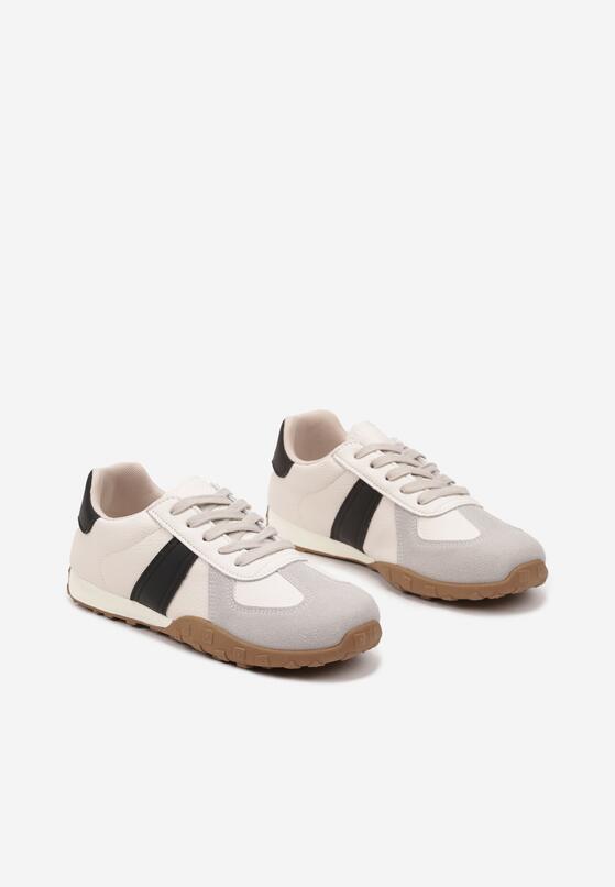 Beżowo-Czarne Sneakersy z Geometrycznym Wzorem Ilaniela 5