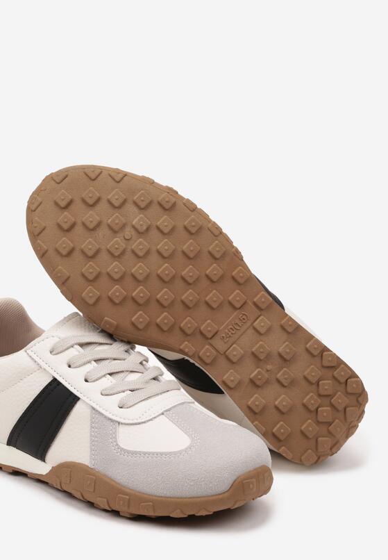 Beżowo-Czarne Sneakersy z Geometrycznym Wzorem Ilaniela 6