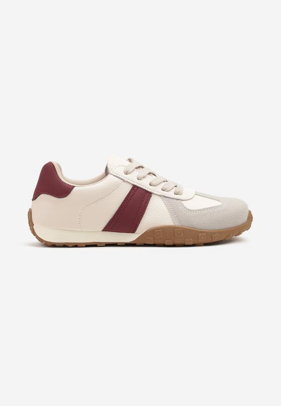 Beżowo-Bordowe Sneakersy z Geometrycznym Wzorem Ilaniela 4