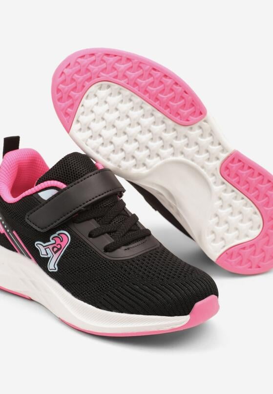 Czarno-Fuksjowe Buty Sportowe Sneakersy Ozdobione Naszywką Avelvesia 3