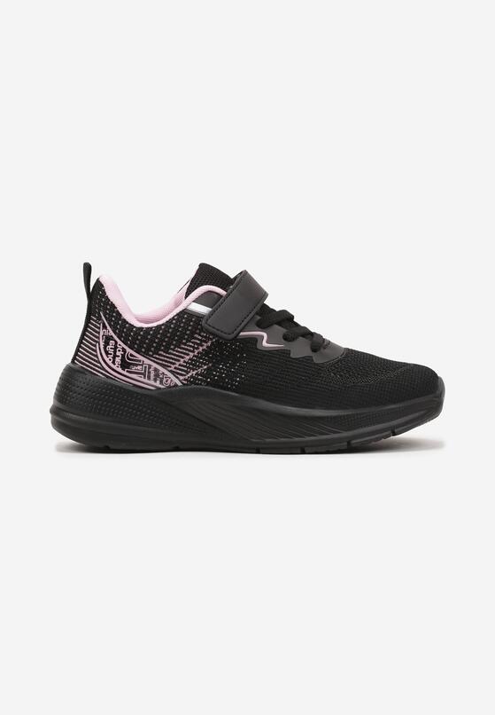 Czarno-Różowe Buty Sportowe Sneakersy z Geometrycznym Wzorem Hirvesin 1