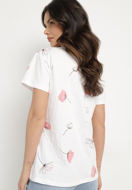 Biały T-shirt z Bawełny w Kwiatowy Wzór Acevianna 3