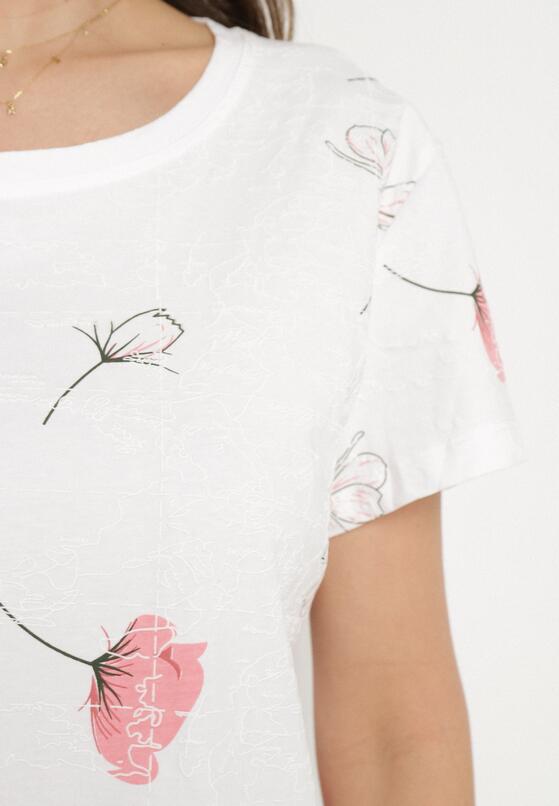 Biały T-shirt z Bawełny w Kwiatowy Wzór Acevianna 5