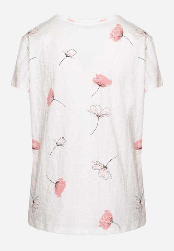Biały T-shirt z Bawełny w Kwiatowy Wzór Acevianna 7