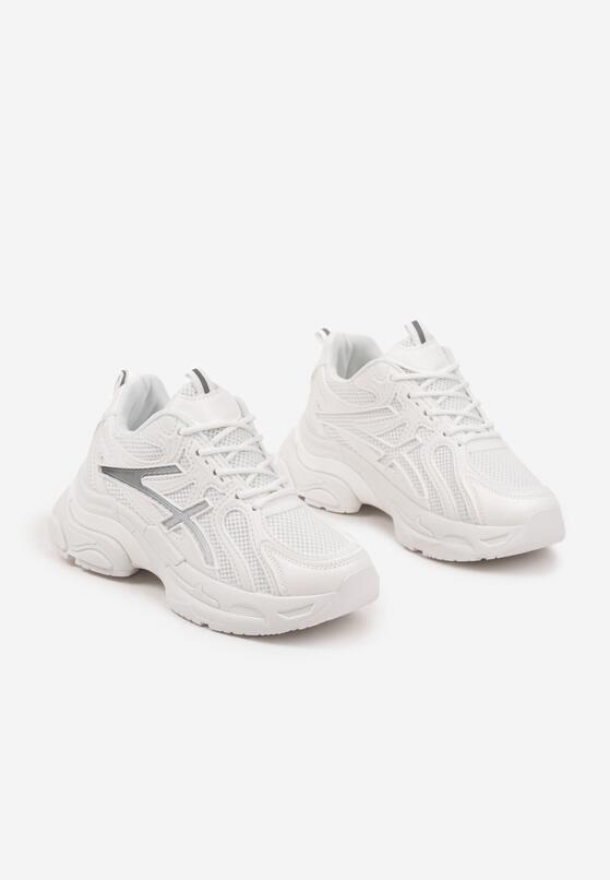 Białe Sneakersy na Grubej Podeszwie Ozdobione Tłoczeniem Camilra 5
