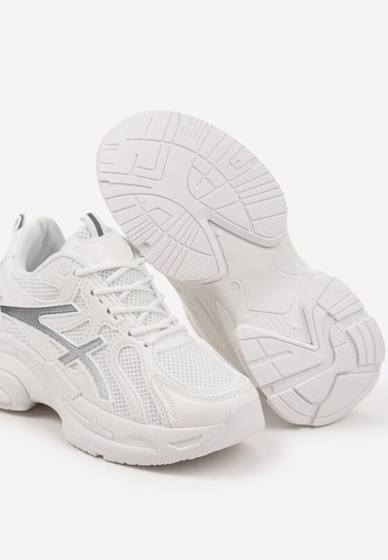 Białe Sneakersy na Grubej Podeszwie Ozdobione Tłoczeniem Camilra 6