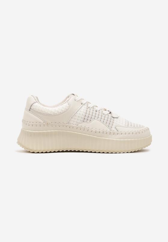 Beżowe Sneakersy z Ozdobnymi Przeszyciami i Skórzaną Wkładką na Platformie Caliora 4