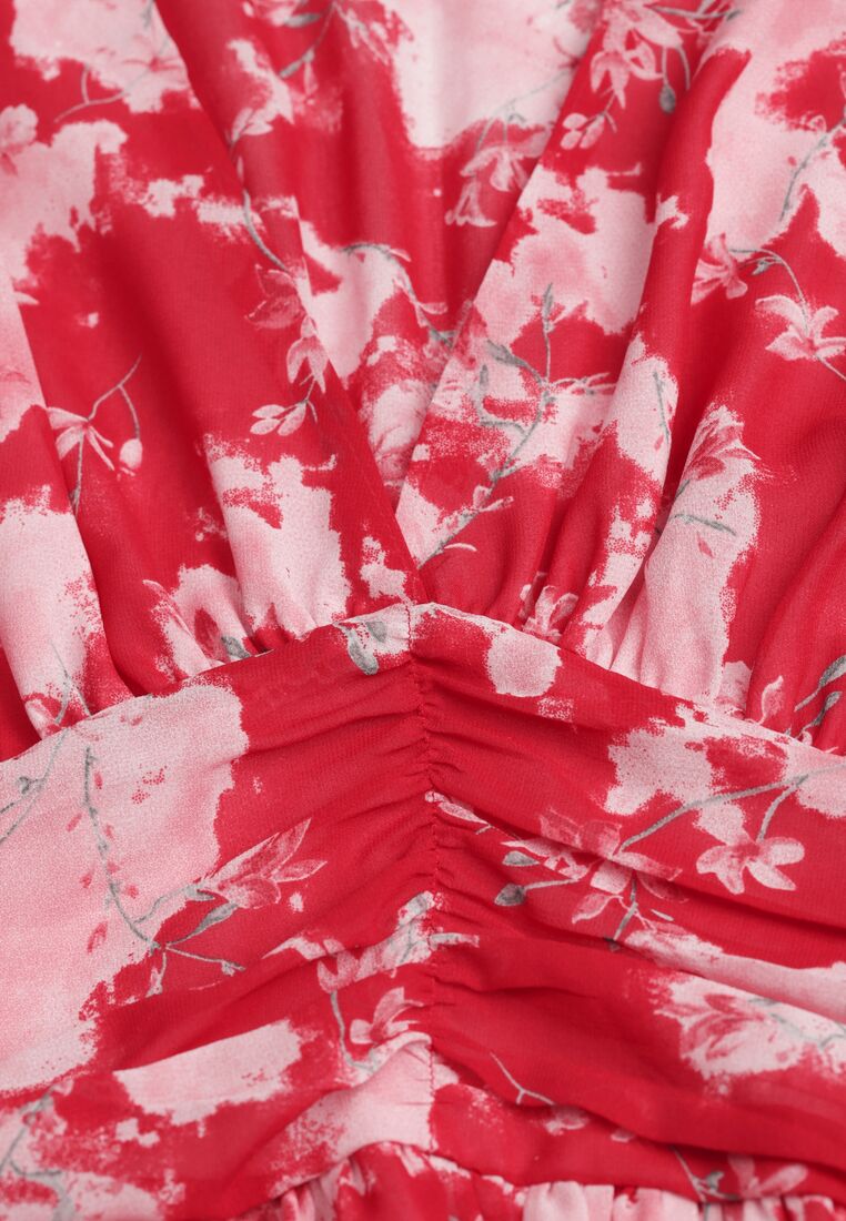 Czerwona Sukienka Rozkloszowana w Kwiaty Aclia 8