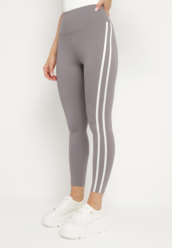 Szare Elastyczne Legginsy z Efektem Push-Up Ozdobione Lampasami Akeria 1