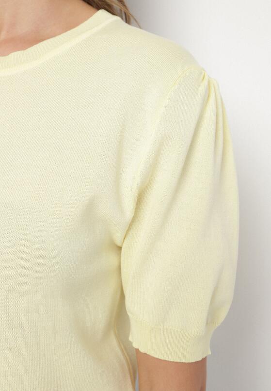 Żółta Bluzka Sweterkowa z Lekko Bufiastymi Rękawami z Wiskozą Adeva 5