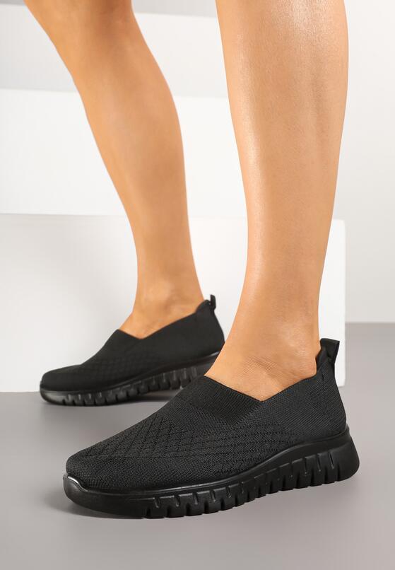 Czarne Buty Sportowe z Elastyczną Cholewką i Tłoczeniem Fenorielis 1