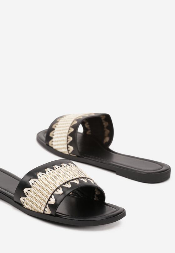 Czarne Klapki z Tłoczeniem w Stylu Boho Tatorelea 6